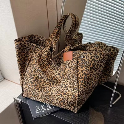 Bolso de lona retro con estampado de leopardo