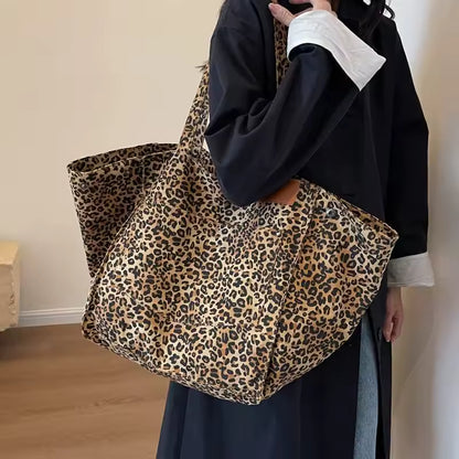 Bolso de lona retro con estampado de leopardo