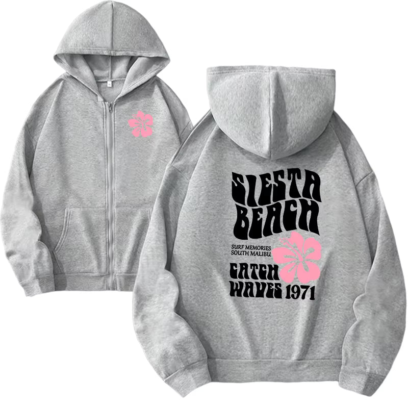 Sudadera femenina holgada con capucha y cremallera