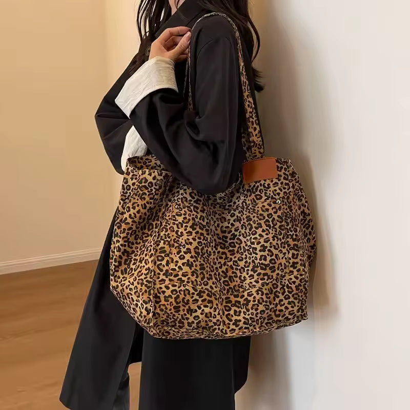 Bolso de lona retro con estampado de leopardo