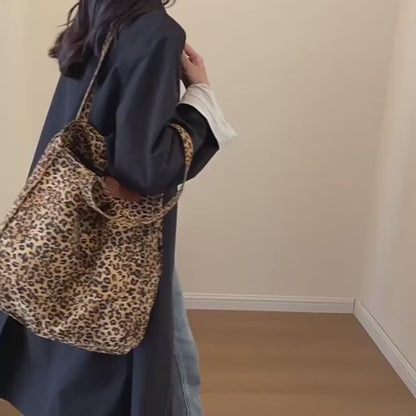 Bolso de lona retro con estampado de leopardo